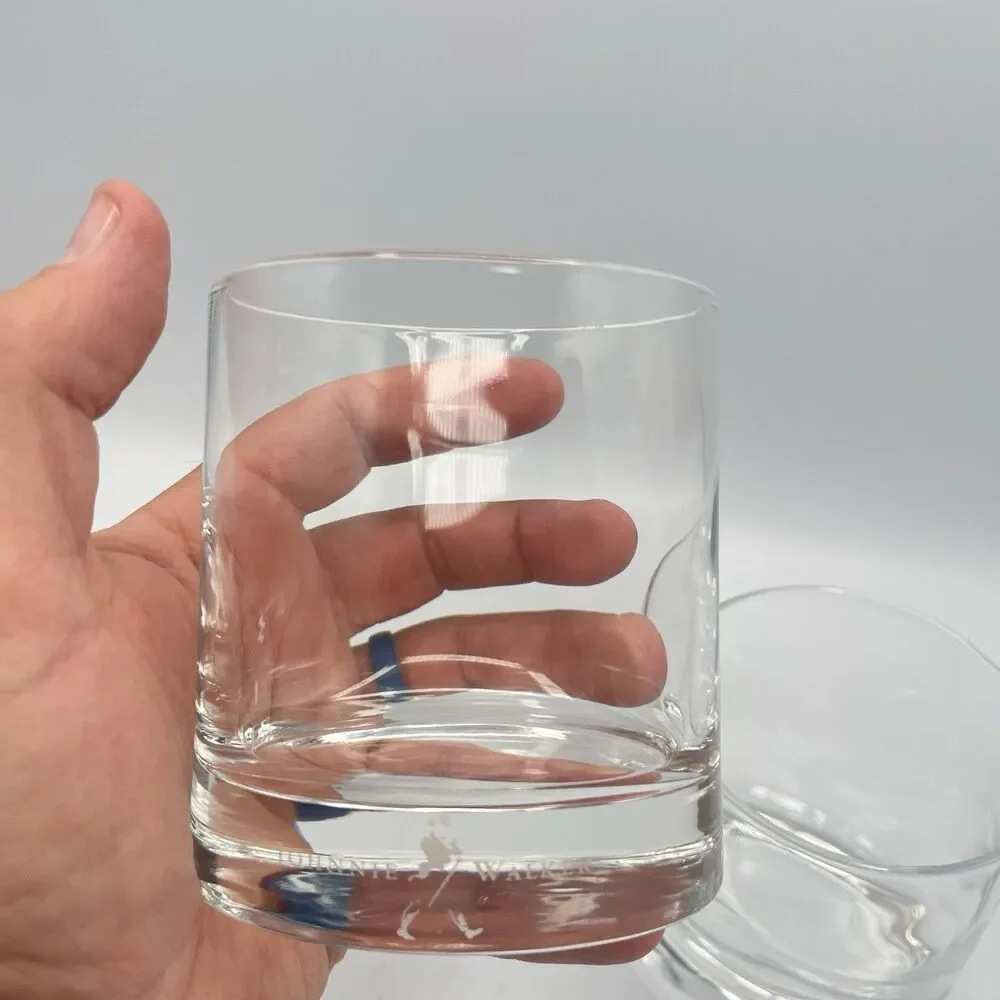 Pair Johnnie Walker Dandy Etched Lowball Glasses